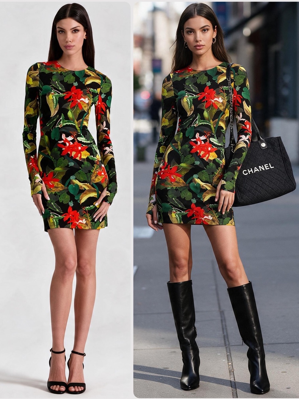 Alice + Olivia Delora Viscose Tropical Print Long Sleeve Mini Dress NWOT $395